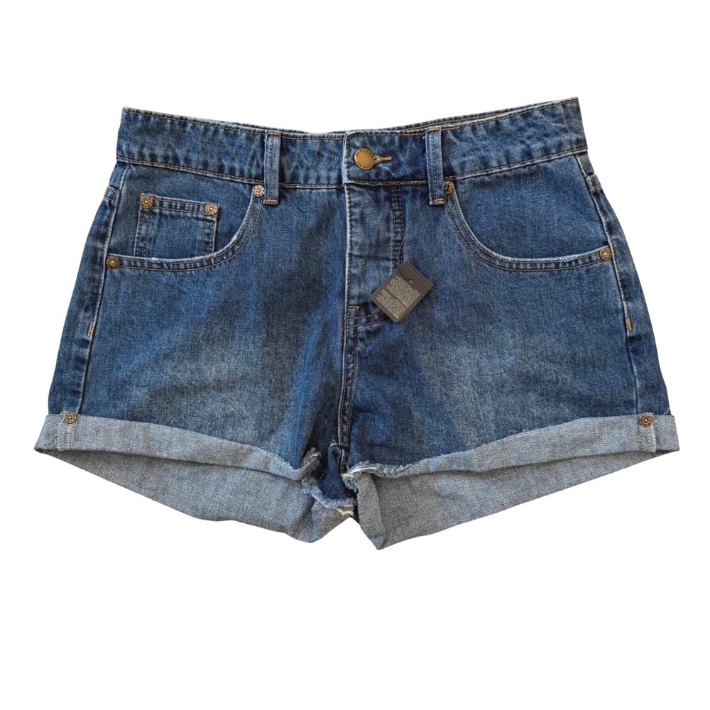 Rip Curl Denim Shorts Womens 27 Blue Medium Wash Cuffed Button Fly Cotton Beach